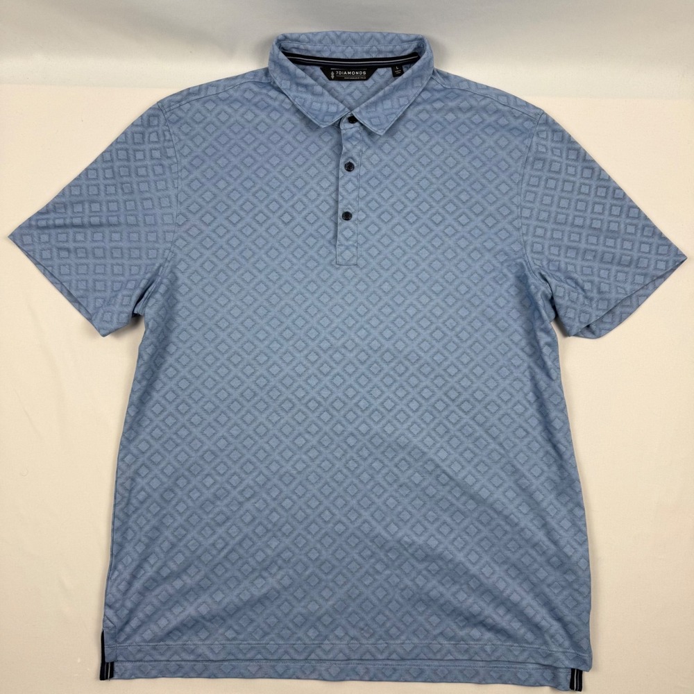 7Diamonds Mens Performance Polo Shirt Blue Geometric Diamond Short Sleeve Large